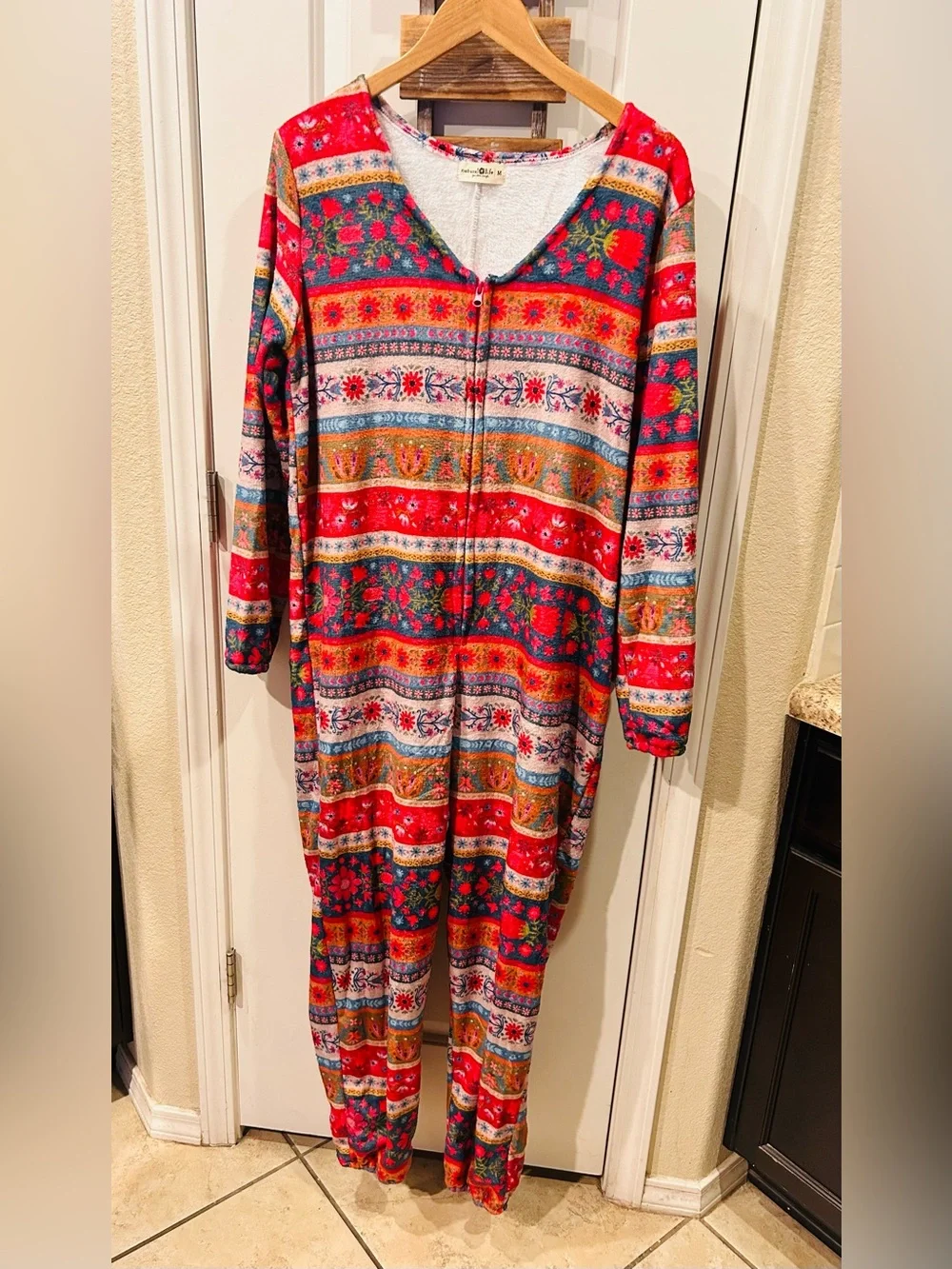 Natural Life One Piece Pajamas Fleece Comfy Floral Boho